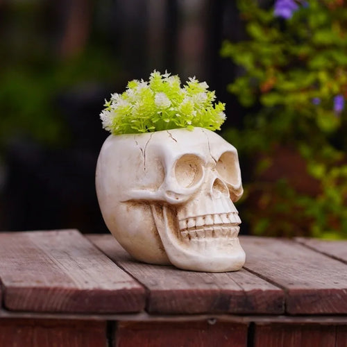 Realistic resin skull figurine, side detail