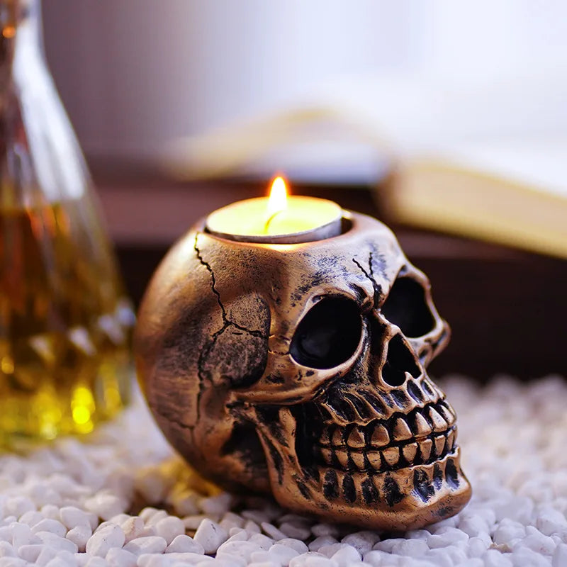 Realistic resin skull figurine, close-up texture